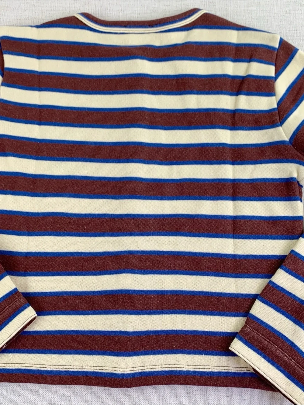 J Crew women's S Heritage terry cropped cardigan in stripe long sleeve crew neck